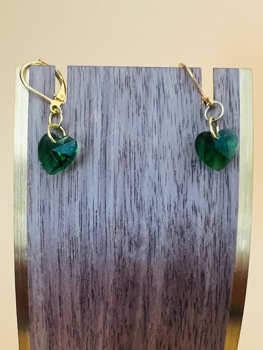 Peridot green Crystal heart earrings Gold plated